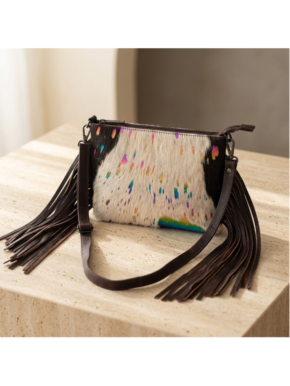 American Darling Cupcake Sprinkle Boho Cowhide Fringe Crossbody - Picture 5 of 5